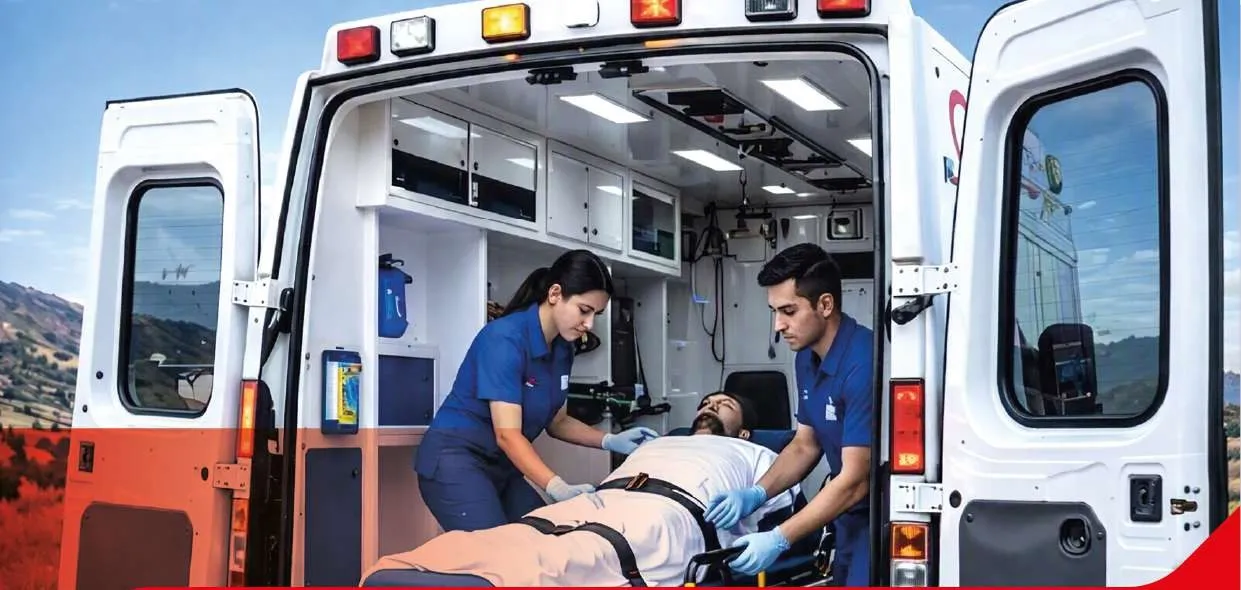 Personal paramédico atendiendo a un paciente dentro de una ambulancia